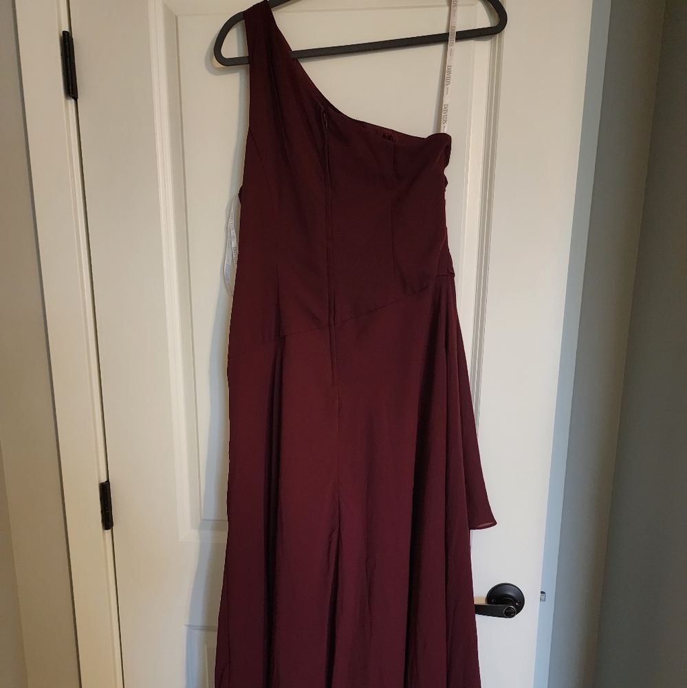 one-shoulder georgette cascade bridesmaid dress wine red size 10